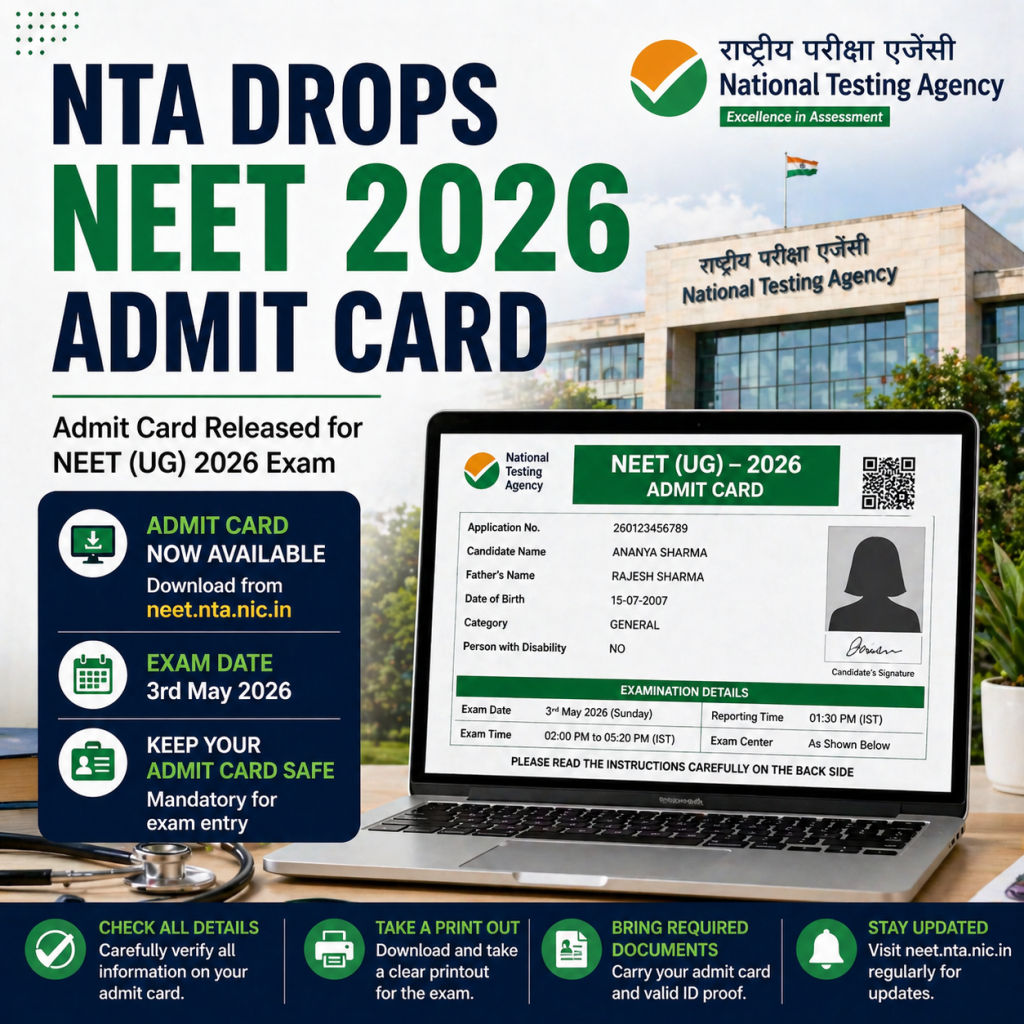 NTA Drops NEET 2026 Admit Card