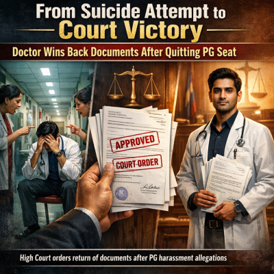 From Suicide Attempt to Court Victory: Doctor Wins Back Documents After Quitting PG Seat Over Gynaecology Department Harassment