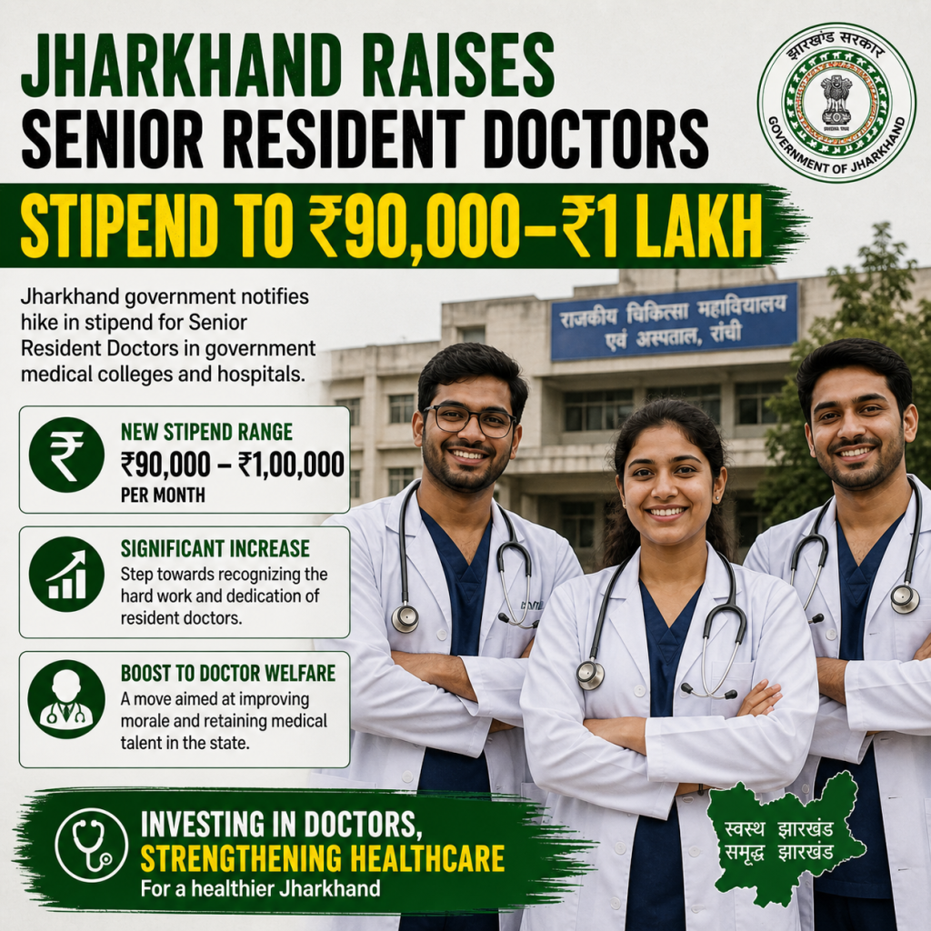 Jharkhand Raises Senior Resident Doctors Stipend to ₹90,000–₹1 Lakh