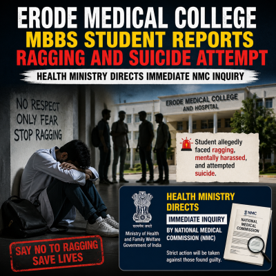 Erode Medical College MBBS Student Reports Ragging and Suicide Attempt, Health Ministry Directs Immediate NMC Inquiry