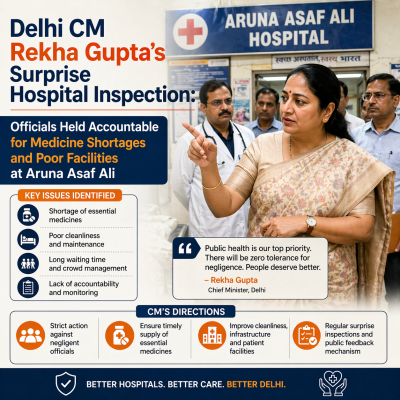 Delhi CM Rekha Gupta’s Surprise Hospital Inspection: Officials Held Accountable for Medicine Shortages and Poor Facilities at Aruna Asaf Ali