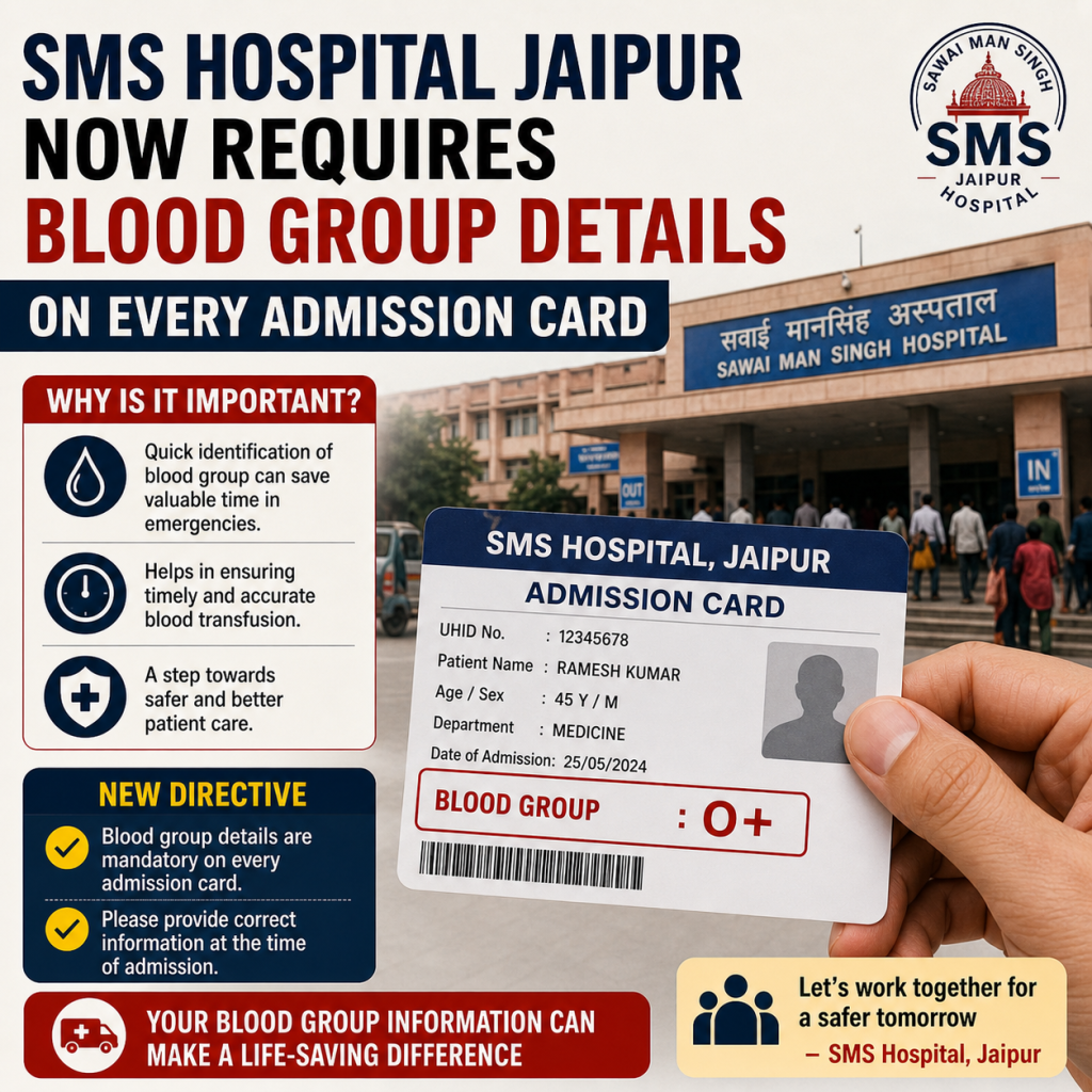 SMS Hospital Jaipur Now Requires Blood Group Details on Every Admission Card