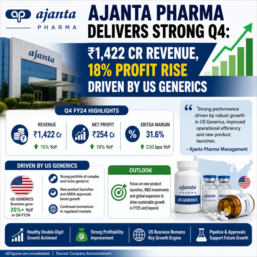 Ajanta Pharma Delivers Strong Q4: ₹1,422 Cr Revenue, 18% Profit Rise Driven by US Generics