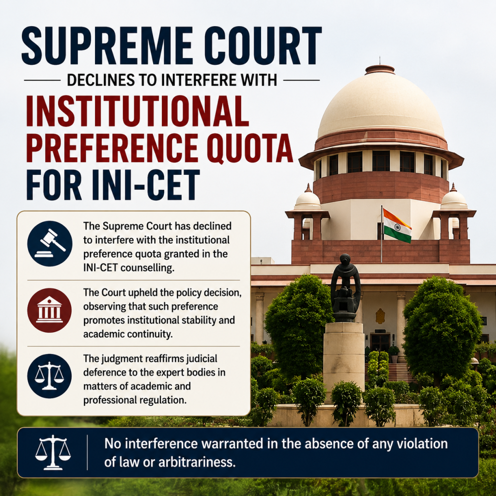 Supreme Court Declines to Interfere with Institutional Preference Quota for INI-CET