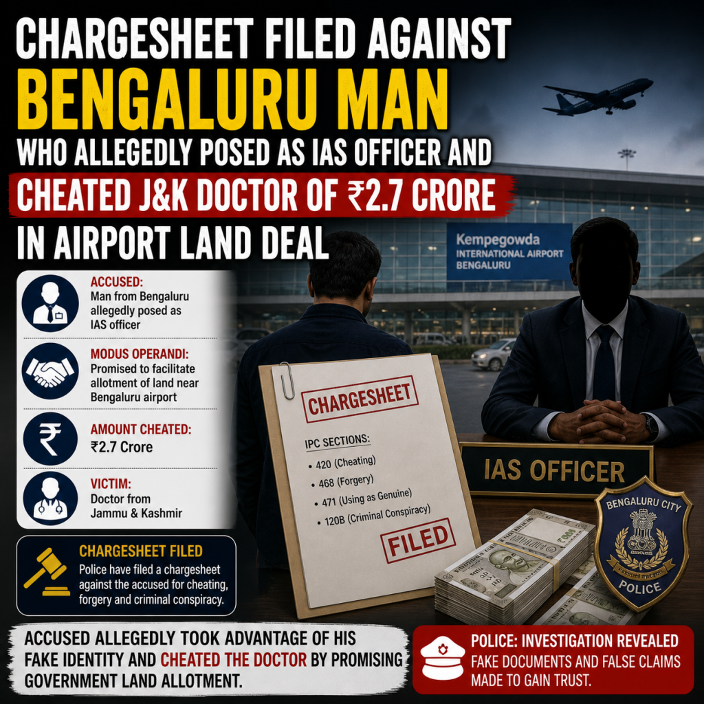 Chargesheet Filed Against Bengaluru Man Who Allegedly Posed as IAS Officer and Cheated J&K Doctor of ₹2.7 Crore in Airport Land Deal