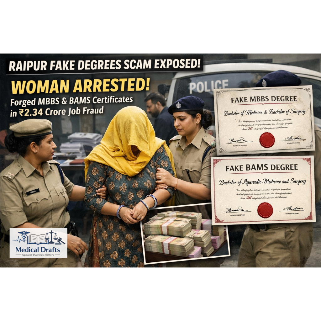 Raipur Fake Degrees Scam Exposed: Woman Arrested for Supplying Forged MBBS & BAMS Certificates in ₹2.34 Crore